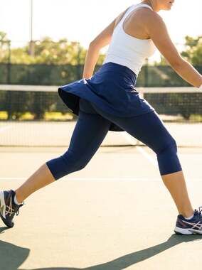 COOrun Women's Tennis Pickleball Golf Blue Skirted Capri Leggings with Pockets M